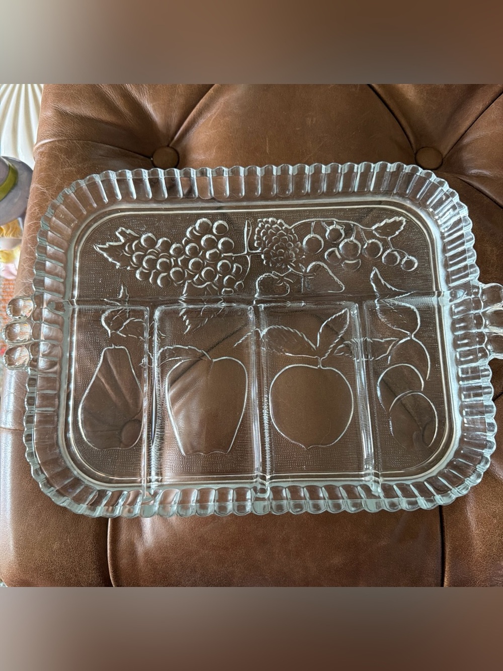 Vintage Indiana Glass Divided 5 Part Serving Relish Tray Platter Dish Fruit...EX